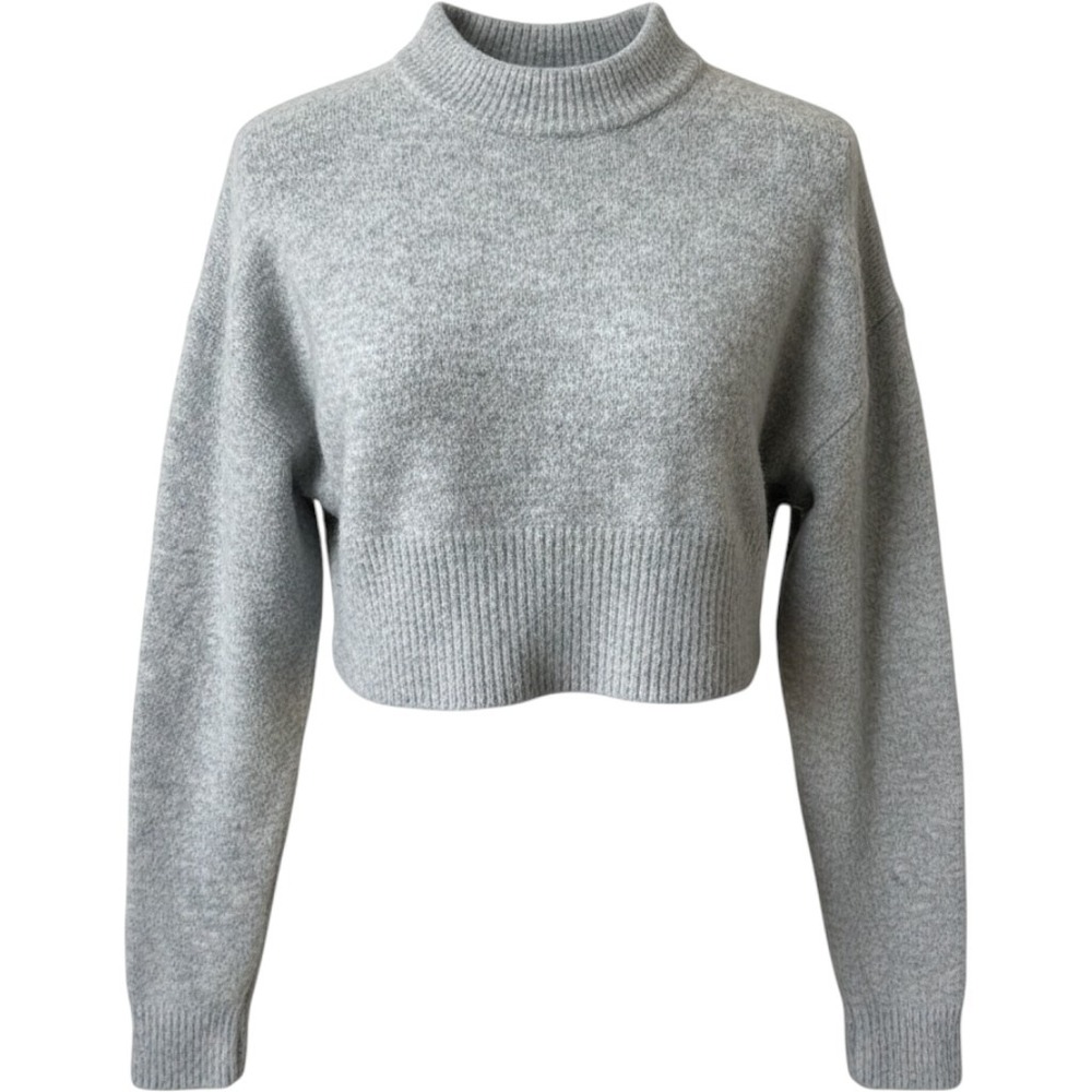 Zara Gray Cropped Mock Neck Knit Sweater Wool Blend Heather Gray sz Small